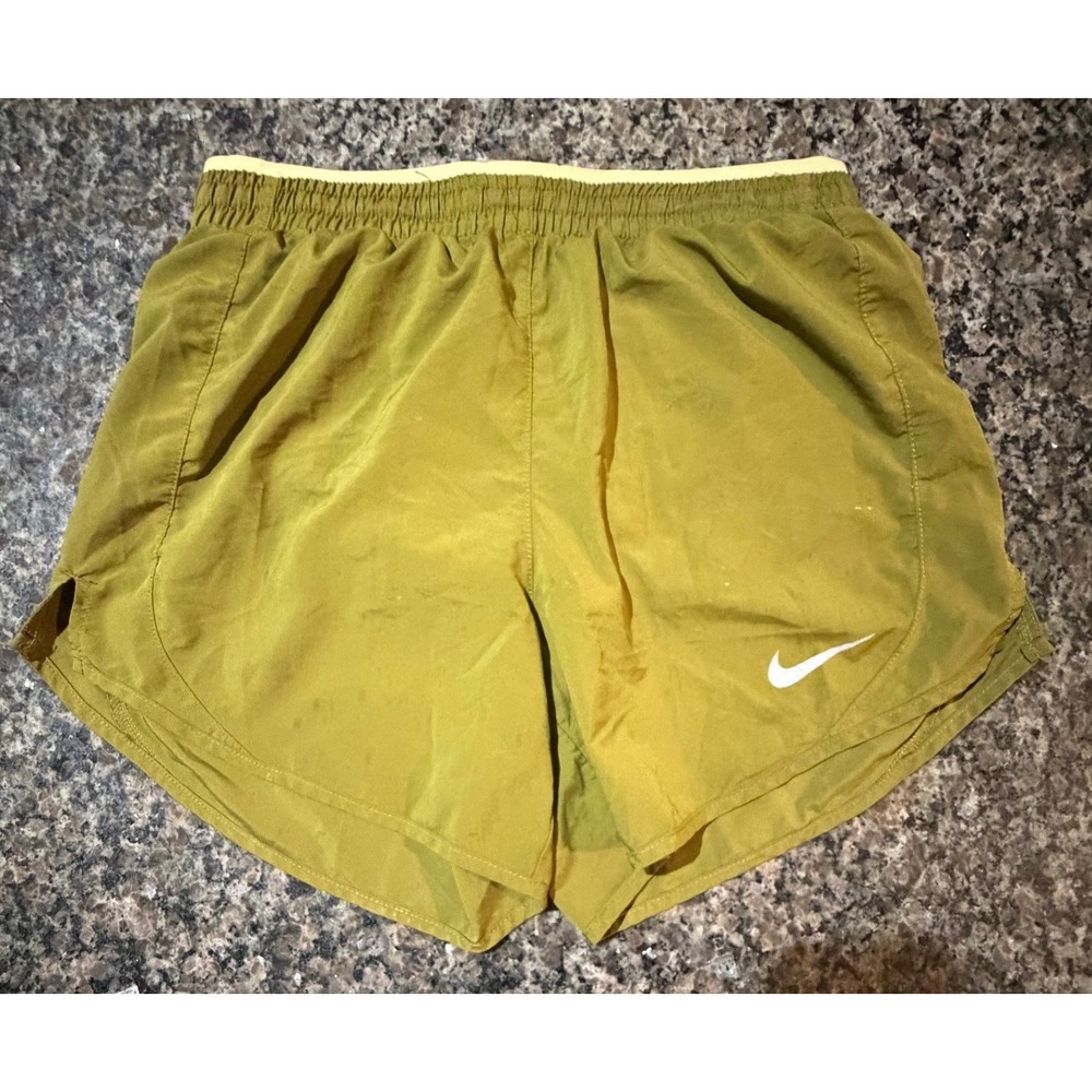 Nike Dri-FIT Running Shorts Womens XS Yellow Gold Zipper‎ Pocket Athletic